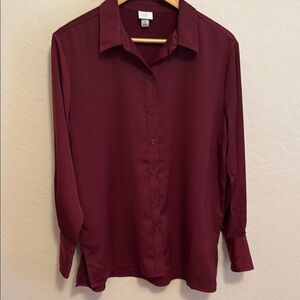 A New Day Burgundy Button-Up Blouse